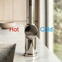 Robinet de cuisine flexible en acier inoxydable 304 chromé avec jet cascade laminar, mitigeur eau chaude et froide