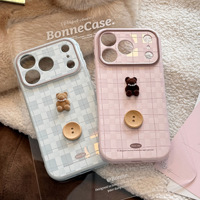 Coque magnétique en TPU style coréen motif ours en peluche rétro pour 16 Pro Max, épaisseur 17,11 mm, largeur 13 mm