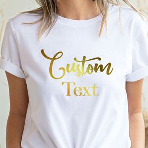 Personalised Gold Text Custom Party Gift T-<b>Shirt</b> Neck Blank Short Sleeve 100% Cotton Plain Adult & Children - Product Image 1