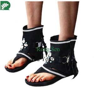 Creux trous et glands coquillage décoré en <span class=keywords><strong>cuir</strong></span> bottines sandales sandales plates pour femmes - Product Image 4