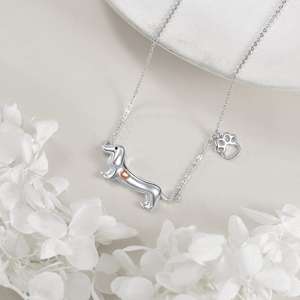 Cadeaux pour les amoureux des animaux de compagnie Collier en argent sterling 925 plaqué deux tons <span class=keywords><strong>teckel</strong></span> avec empreinte de patte en forme de cœur pour femme - Product Image 3