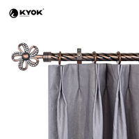 Ensemble de tringles à rideaux en cuivre antique KYOK - Tringle torsadée avec embouts en cristal multi-styles (Couronne, Fleur, Spirale)