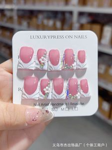 <span class=keywords><strong>Uñas</strong></span> Postizas Hechas a Mano con Diseño de Pato, 10 Piezas, <span class=keywords><strong>Uñas</strong></span> Acrílicas Francesas con Flores Tropicales en 3D, Tendencia en TikTok, Estilo Y2K - Product Image 5