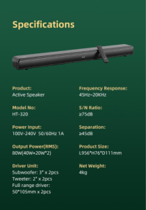 Barre de son élégante 2.1 avec caisson de basses intégré, contrôle indépendant des basses et des aigus, 6 haut-parleurs, configuration audio sans fil pour salon et téléviseur - Product Image 6
