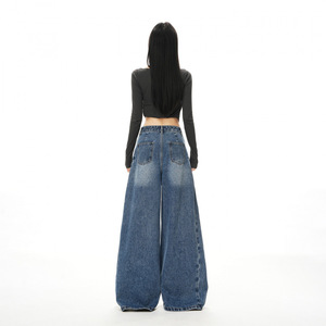 Nuovi <span class=keywords><strong>Jeans</strong></span> da <span class=keywords><strong>Donna</strong></span> Autunno/Inverno, Impermeabili, Plissettati, a <span class=keywords><strong>Vita</strong></span> <span class=keywords><strong>Alta</strong></span>, Skinny, a Gamba Larga, Stile Vintage, Blu Scuro, Lunghezza Maxi - Product Image 4