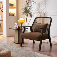 Fauteuil en rotin en bois massif, fauteuil simple pour salon avec table basse