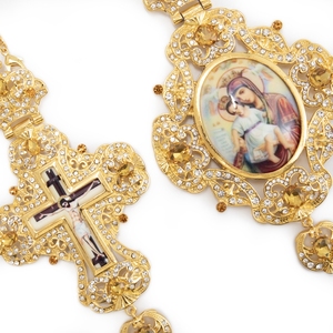 ZD019+ZD020 Croce Pettorale Ortodossa Greca Classica Europea in Oro e Collana Panagia, Regalo Religioso per Sacerdoti e Vescovi - Product Image 6