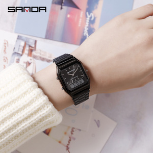 SANDA 747 Classic Rose Gold Universe Reloj digital <span class=keywords><strong>Comprar</strong></span> banda de acero inoxidable Tiempo cuadrado Pantalla doble Kit de reloj informal - Product Image 5