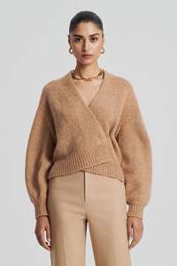 Cárdigan Corto de Punto Personalizado para Mujer, con Hombros Caídos, Cuello en V Profundo, Suéter de Mohair, Cárdigan de Punto con Mezcla de Alpaca - Product Image 2