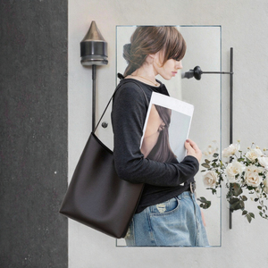 <b>Genuine</b> <b>Leather</b> Women's Bucket Bag Minimalist Shoulder Tote Suede or Cowhide Underarm <b>Handbag</b> for Daily Use - Product Image 2