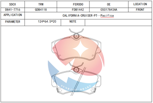 SDCX D841-7716 / GDB4118 / 05017843AA / 05083853AA / 05083853AB Plaquette de frein pour SRT-4 DODGE Neon/CHRYSLER <span class=keywords><strong>PT</strong></span> <span class=keywords><strong>Cruiser</strong></span> - Product Image 3