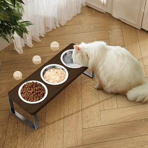 Bols surélevés pour chat avec 3 bols en acier inoxydable Support de nourriture pour animaux de compagnie surélevé <span class=keywords><strong>anti</strong></span>-vomi incliné à 10 ° - Product Image 6