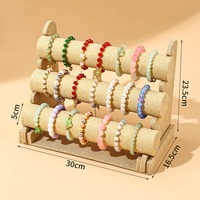 Présentoir à bijoux en flanelle pour bracelets, colliers et montres, support de haute qualité à 3 niveaux en métal, bois et velours pour bracelets