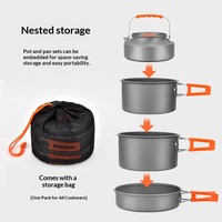 Ensemble de cuisine d'extérieur comprenant une bouilloire portable pliable en alliage d'aluminium, ensemble complet de casseroles de camping 1,1 L et 1,6 L