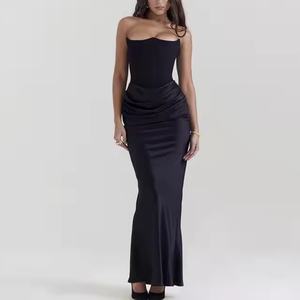 Robe d'été de haute qualité, élégante et sexy, sans bretelles, à taille ajustée, en coton, robe longue de soirée pour femmes - Product Image 1