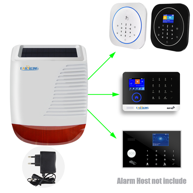 12V Solar Wired Siren Home Security Alarm System Smart 110dB Strobe 433MHz Outdoor Waterproof Solar Wireless Alarm Siren