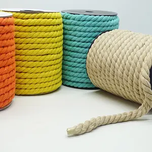 Corda colorida de algodão 3 camadas, corda de 12mm 50m/rolo de algodão macrame