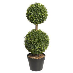 Boule topiaire en buis artificiel OH ARTS Matériau PE résistant aux UV Décoration extérieure Plante réaliste Double boule Verdure Herbe de Milan - Product Image 1