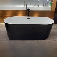 Baignoire autoportante ovale minimaliste en acrylique, monobloc, à bords fins, style baignoire tendance pour adultes.