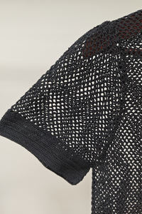 Pull en tricot noir décontracté pour femme avec col ajouré et manches courtes Anti-rétrécissement Respirant et anti-plis - Product Image 2