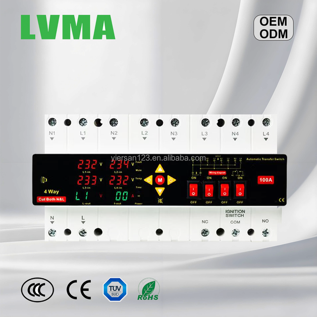 LVMA PC ATS Automatic Phase Selector Voltage & Current Protector 100A 3 Way 4 Way 220V Single Phase IP20 Household Use