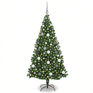 Árbol de Navidad artificial de 70.9 pulgadas en verde, PVC, acero y plástico con luces LED, decoración festiva para uso en interiores del hogar. - Product Image 1