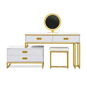 Makeup Table With Stool White Golden Legs