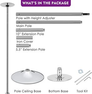 Tube de danse à tambour, 45mm chromé hauteur réglable de 2235mm à 2745mm 7.4- 9 pieds - Product Image 4
