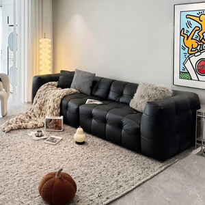 Juego de Sofás de Alta Calidad para Sala de Estar, Diseño Moderno de Cuero de Lujo, Sofá Negro Cómodo para el Hogar - Product Image 1