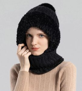 Ensemble <span class=keywords><strong>bonnet</strong></span> jacquard tricoté pour <span class=keywords><strong>femme</strong></span>, doublé polaire, <span class=keywords><strong>avec</strong></span> écharpe et masque intégrés, bonnets d'hiver en peluche <span class=keywords><strong>avec</strong></span> cache-oreilles et pompon, lavage à la main uniquement - Product Image 5