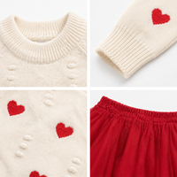 Ensemble assorti pour filles : Pull en tricot crème à motif cœur et jupe tutu en tulle rouge, pull à manches longues et col rond, jupe douce pour la Saint-Valentin