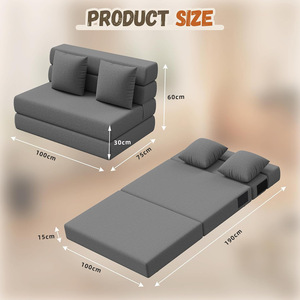 Modular <b>Sofa</b> Bed L-Shape Gray Foam Foldable Convertible For <b>Small</b> Apartments - Product Image 4