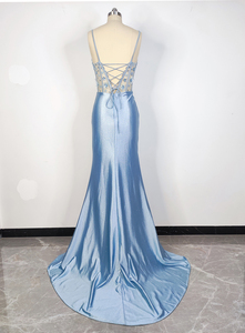 Abiti da Sera Eleganti a <span class=keywords><strong>Sirena</strong></span> in Raso con Ricami in Strass e Spacco per Donne - Product Image 4