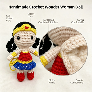 <span class=keywords><strong>Muñeca</strong></span> de Ganchillo Hecha a Mano de la Mujer Maravilla, Juguete de Peluche de Superhéroe, Algodón PP Bordado, Personalizado para Cumpleaños, MOQ Bajo - Product Image 5