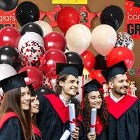 Ensemble de 50 ballons de confettis ronds en latex noir rouge et blanc de 12 pouces pour les décorations de fête de mariage d'anniversaire et de vacances
