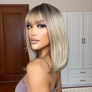 วิกผมบ๊อ<span class=keywords><strong>บ</strong></span>สีน้ำตาลผสมดำ ยาว 16 นิ้ว แบ<span class=keywords><strong>บ</strong></span>ติดไหล่ สำหรับผู้หญิง ทำจากเส้นใยสังเคราะห์ทนความร้อนสูง - Product Image 5