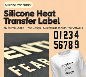 Impresión de transferencia de calor de PET reciclable 3D, etiqueta adhesiva de goma de vinilo, logotipo de marca, planchado de ropa, diseño de silicona 3D lavable - Product Image 1