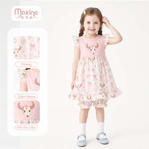 Wholesale Custom Allover Print <strong>Cow</strong> Bow Boot Pattern <strong>Cow</strong> Embroidery Two-Piece Polyester/Cotton Toddler <strong>Girls</strong> <strong>Outfit</strong> - Product Image 1
