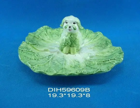 犬のハンドル付き手描きセラミック野菜プレート