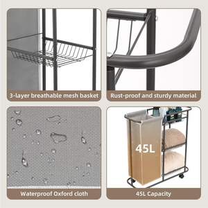 Carrello <span class=keywords><strong>Portabiancheria</strong></span> Scorrevole Resistente con Asse <span class=keywords><strong>da</strong></span> Stiro e <span class=keywords><strong>Cesto</strong></span> Estraibile a 2 Livelli - Product Image 6