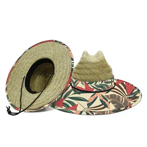 2024 parche bordado Mat hierba sombreros de sol Unisex verano Surf salvavidas sombrero de paja Logo playa a granel sombreros de paja de vaquero