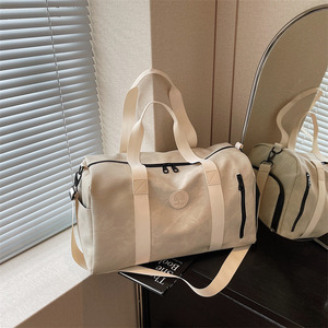 Travel Bag Nylon Duffel With Zipper Closure For Gym And Leisure Unisex Off White Pink Black Blue Dark Brown Solid Color - Product Image 2