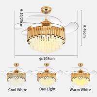 Ventilateurs de plafond 2049D 42 pouces avec éclairage 110-220V, décoratifs en cristal, sans pales, modernes, tricolores, télécommande, LED, design rond pour la maison