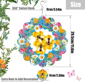 EnchGarden Molinetes de Viento de Abeja para Jardín y Patio, Escultura Cinética de Metal 3D Colgante de 12 Pulgadas - Product Image 3