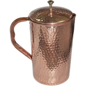 PARIJAT Handicrafts 7-Piece Set Hammered Copper Jug Pitcher 6 Glass Tumblers for Water Serving for Restaurant <b>Drink</b> <b>Dispensers</b> - Product Image 1