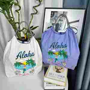 Bolsa de Compras de Hombro de Moda para Mujer, de Nailon Impermeable, con Bordado, Cierre de Cordón, Portátil, para Viajes de Verano, al por Mayor - Product Image 4