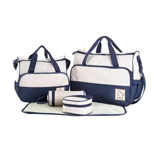 Venda quente à prova d' água poliéster 5pcs canvas tote bolsa de ombro fralda multifuncional saco de fraldas do bebê conjuntos