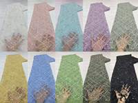 Tissu en dentelle brodée de sequins vert olive de luxe, maille florale pour robe de mariée, robe de soirée, stock disponible, livraison rapide