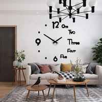 Jam stiker dinding 3D tanpa bingkai, besar DIY jam dinding akrilik dekorasi desain Modern dekorasi rumah