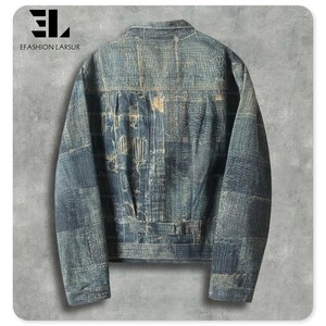 LARSUR Custom Factory 3D Full Dtg <span class=keywords><strong>Dgt</strong></span> Print Patchwork Applique Chaqueta de mezclilla Trompe L'oeil Loeil Graphic Digital Jean Jacket - Product Image 2